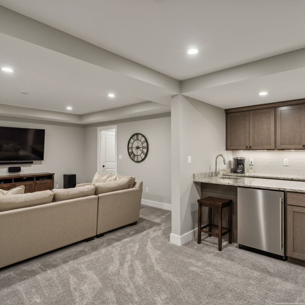 Finished basement renovation with home theater and bar area by Coastline Creative Construction in Whatcom County, WA